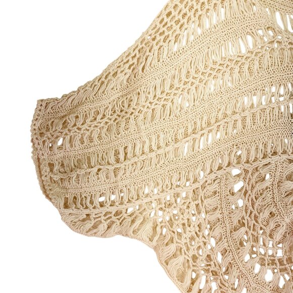 Buffalo lace crochet knit womens top cropped poncho boho color vanilla sz Large - Picture 11 of 16